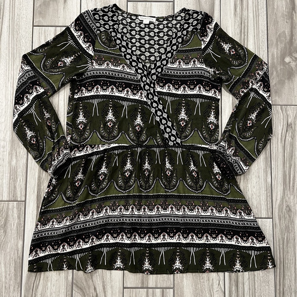 Loveriche Long Sleeve Mixed Print Dress Cottage Core Boho Festival Mini Small